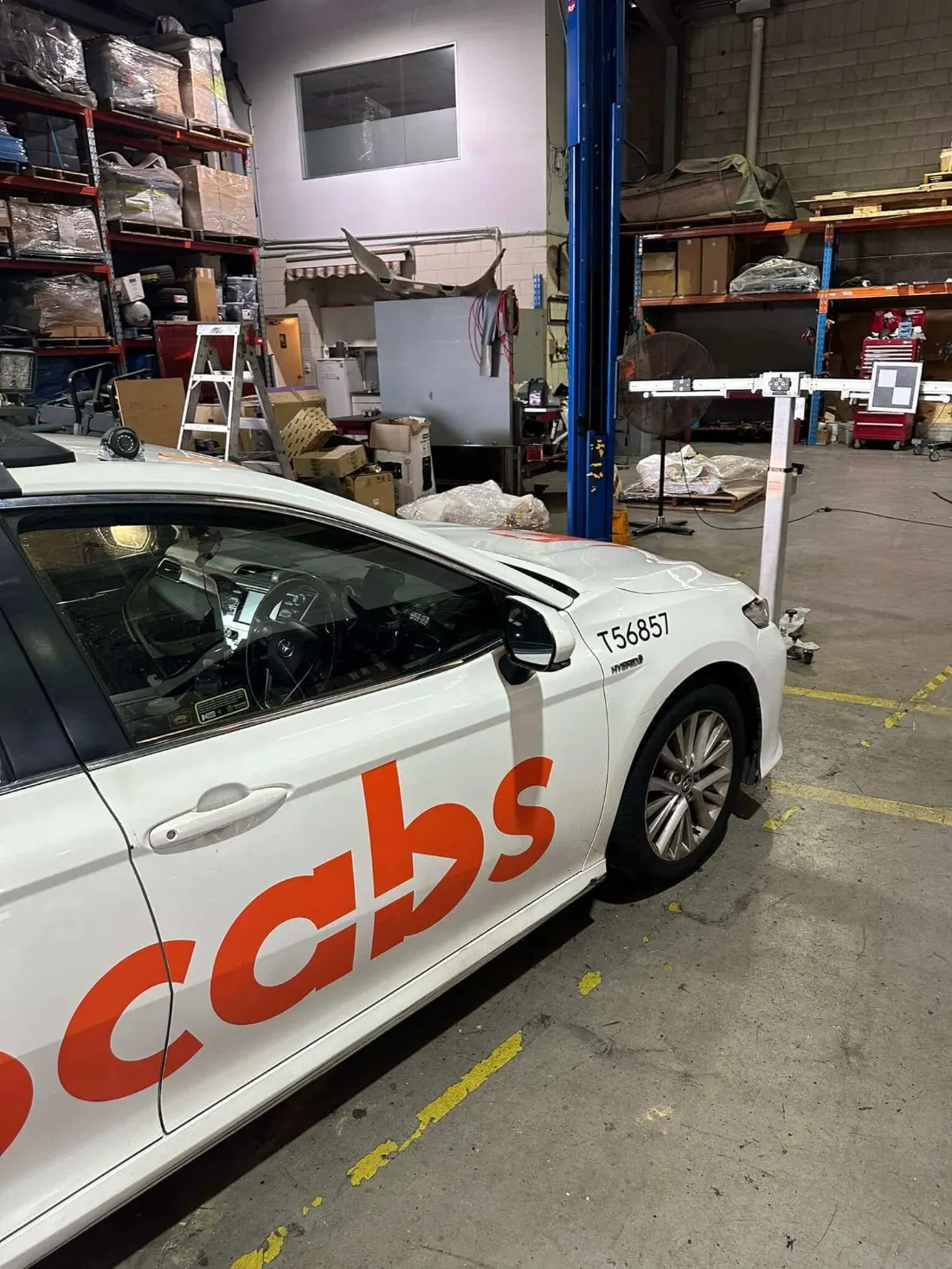 Taxi on the ADAS calibration rig after a windscreen replacement